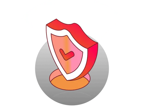 3D illustration of a red and orange shield with a checkmark inside, symbolizing security or protection.