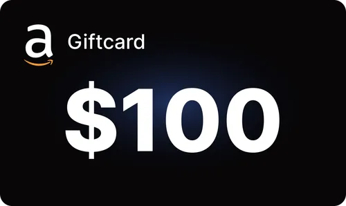 Amazon gift card with a value of one hundred dollars on a black background.