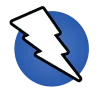 White lightning bolt icon over a blue circular background.