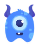 Cute blue cartoon monster with one eye, two small horns, and a round body.
