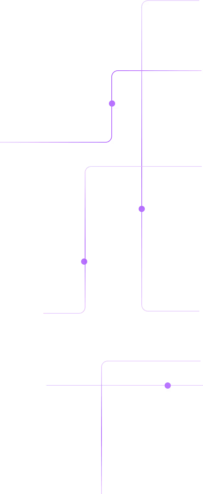 Abstract black background with interconnected glowing purple lines and dots.