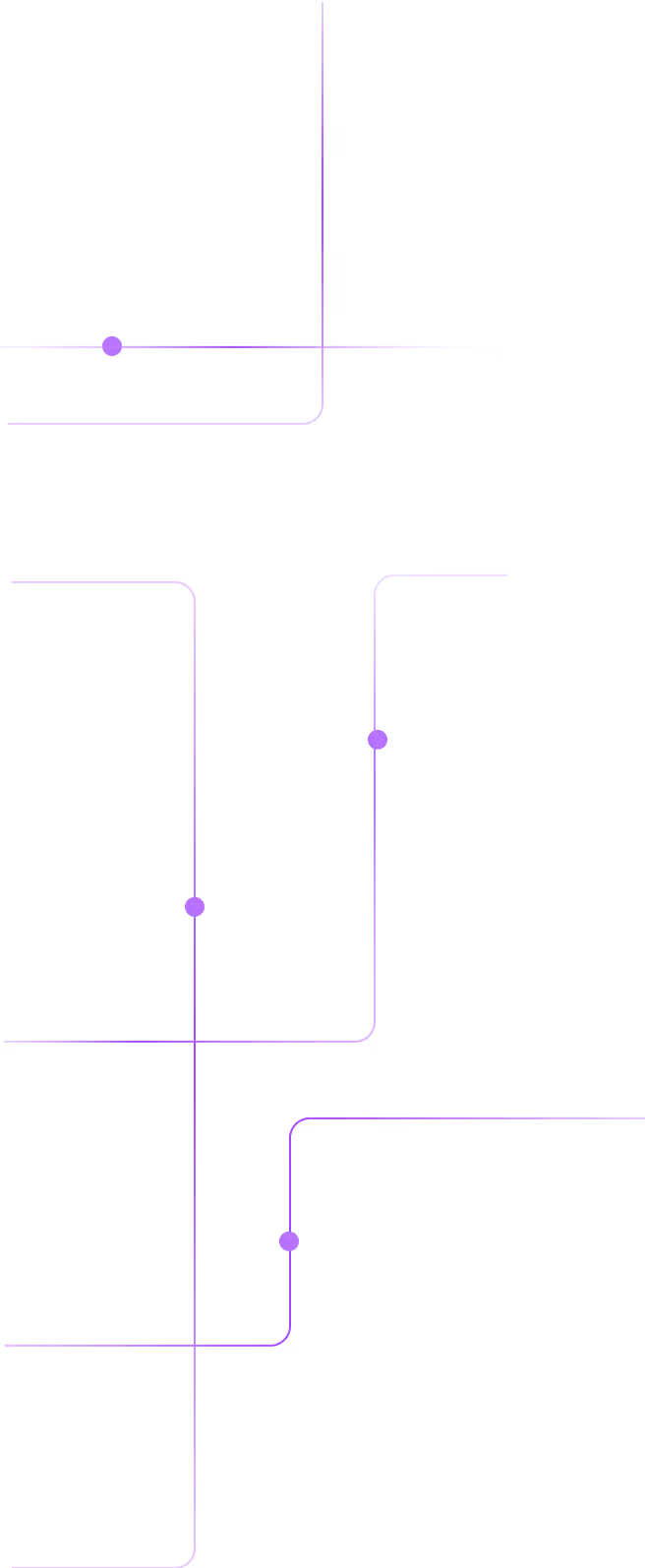Abstract design of intersecting purple lines with circular nodes on a black background.