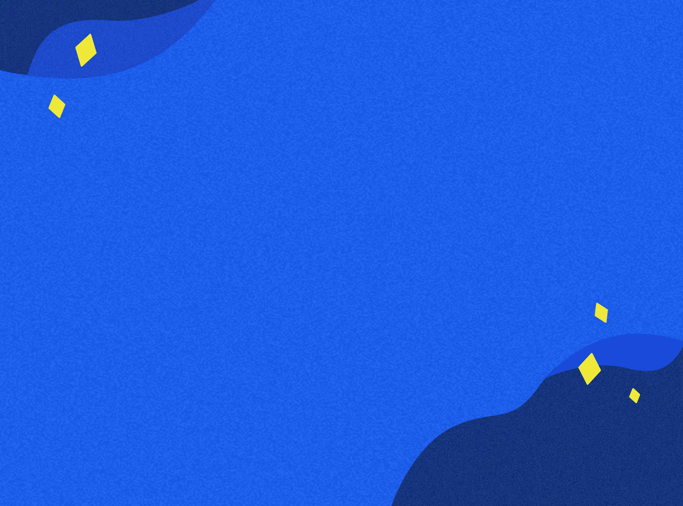 Abstract blue background with dark blue wavy shapes and small yellow diamond accents.
