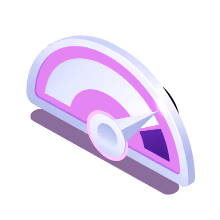 3D gauge meter with pointer indicating medium reading on a purple scale.