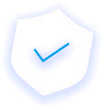 Shield outline with a blue checkmark inside symbolizing security or protection.