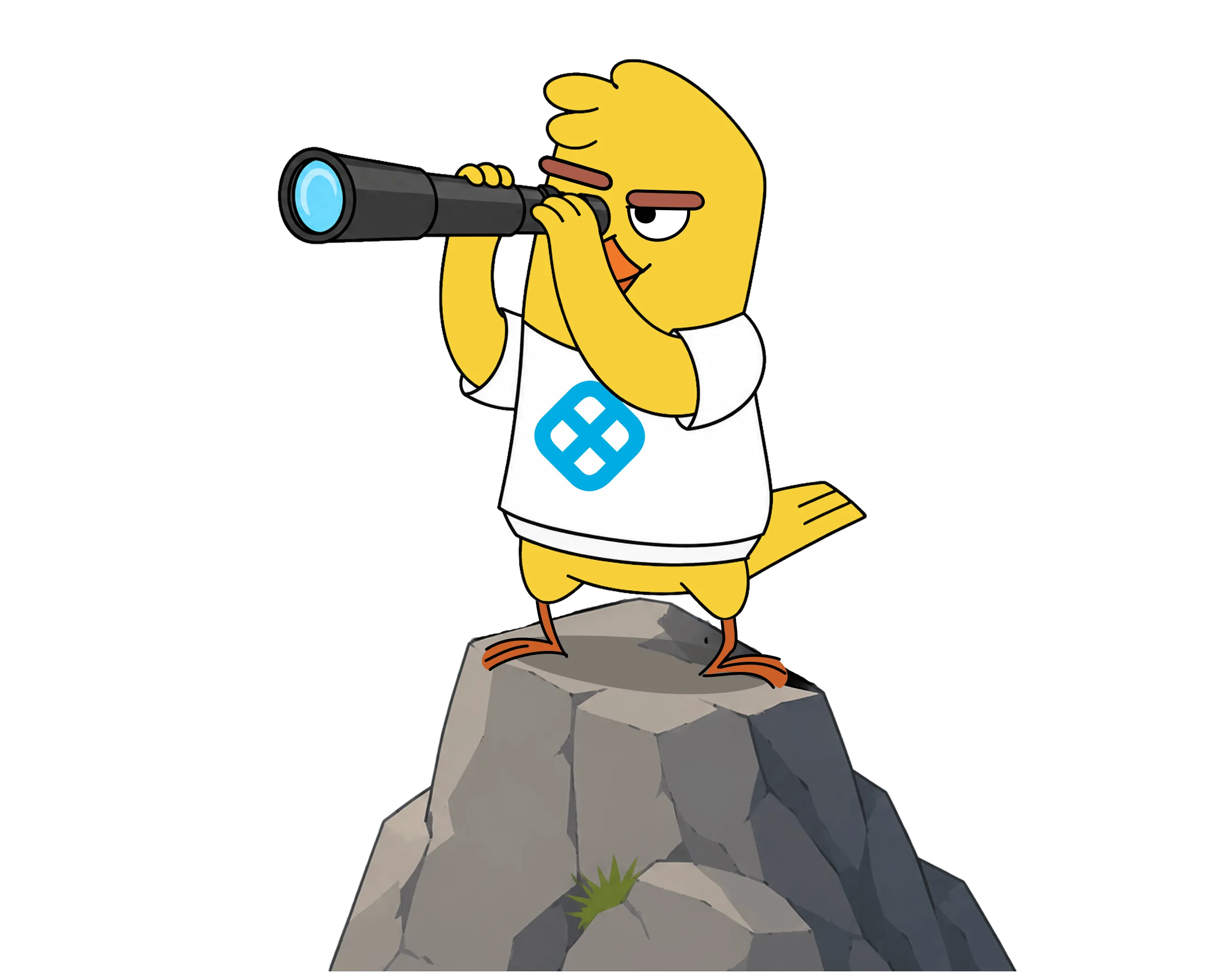 Illustration of a canary bird standing on a mountain peak