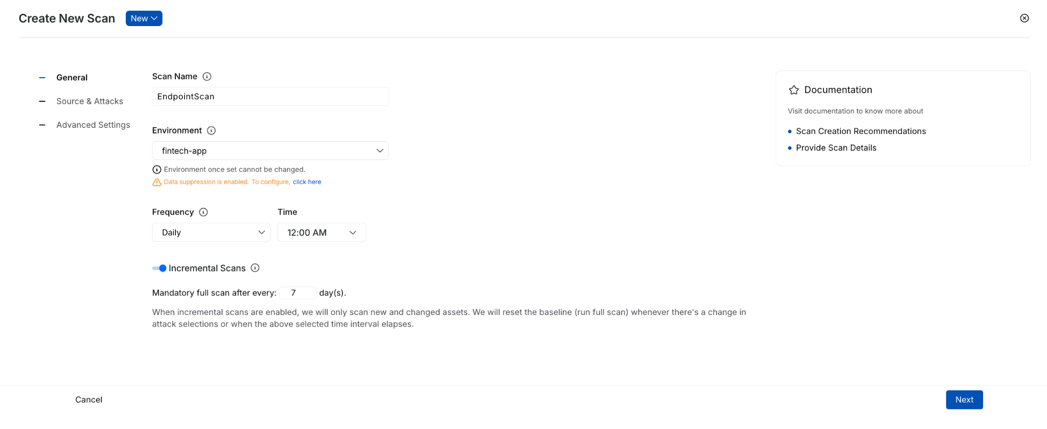 Screenshot illustrating: Scan Configuration Revamp & Validation Enhancement