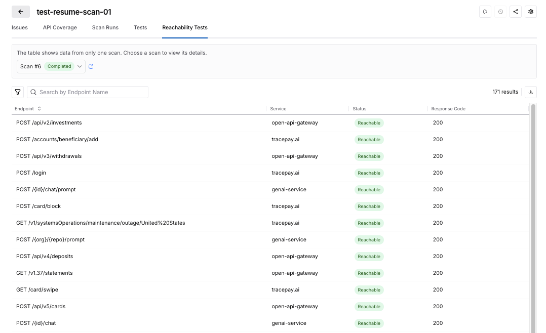 Screenshot illustrating: Reachability Test for XAST Replay and DAST