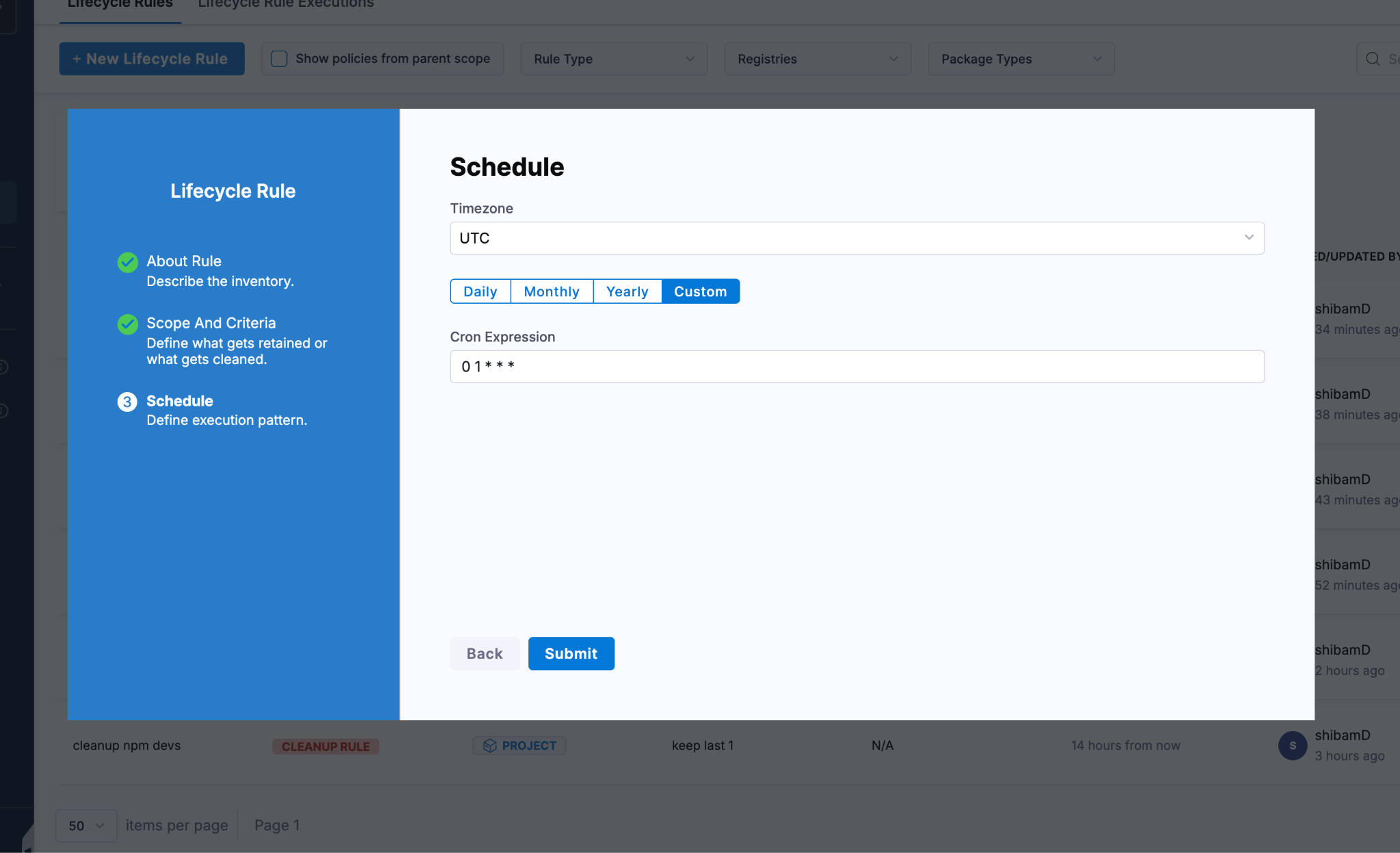 Configuring cron schedule for artifact registry cleanup rule