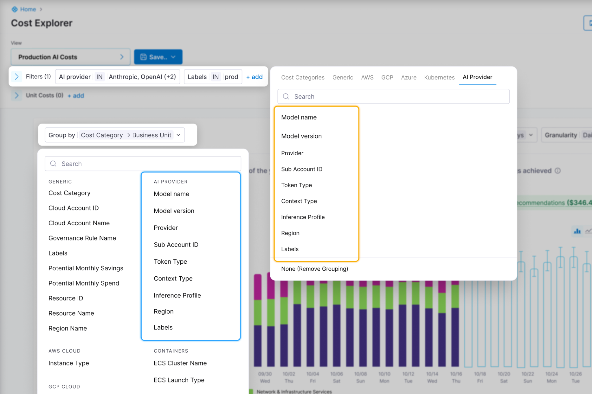 Screenshot illustrating: AI Cost Explorer
