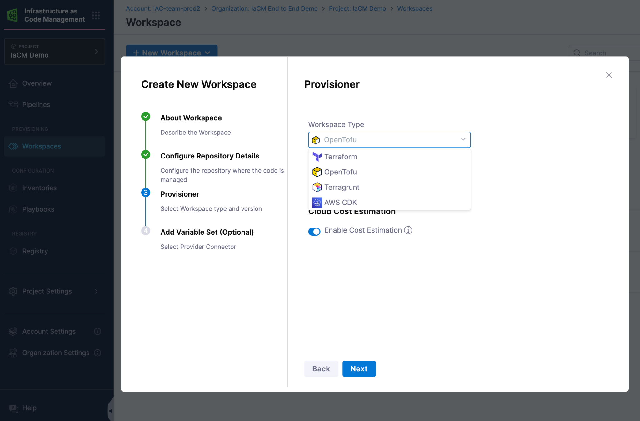 Screenshot illustrating: Extending IaCM to a Multi-IaC Future