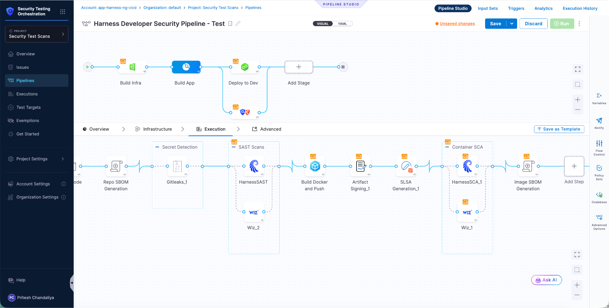 Screenshot illustrating: Integrating Wiz Code into CI/CD Pipelines with Harness STO