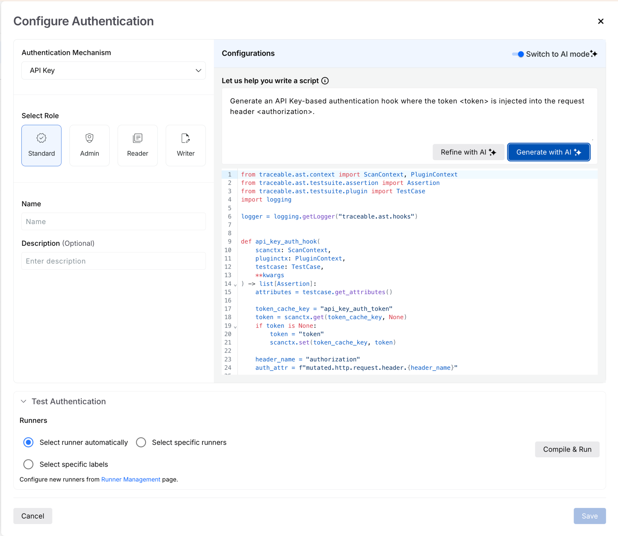 Screenshot illustrating: Generate Authentication in Seconds