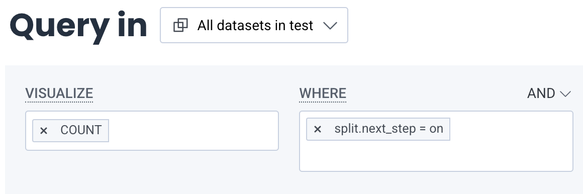Honeycomb query builder with Visualize set to COUNT and WHERE set to split.next_step equals on