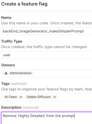 Creating the backEnd_imageGenerator_makeSimplerPrompt feature flag in Split with AI-Team and Stable-Diffusion tags