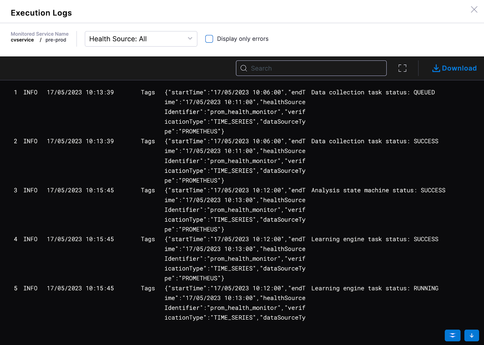 execution logs