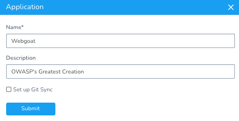 Creating a Harness Application named Webgoat with the description OWASP's Greatest Creation
