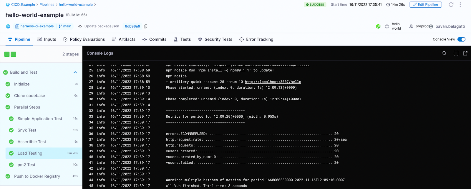 Harness UI console logs