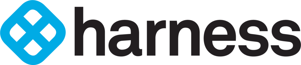 Harness logo featuring a blue diamond icon and the word harness