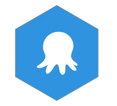 Octopus Deploy logo, showing a white octopus silhouette inside a blue hexagon