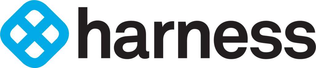 Harness logo featuring a blue diamond icon and the word harness