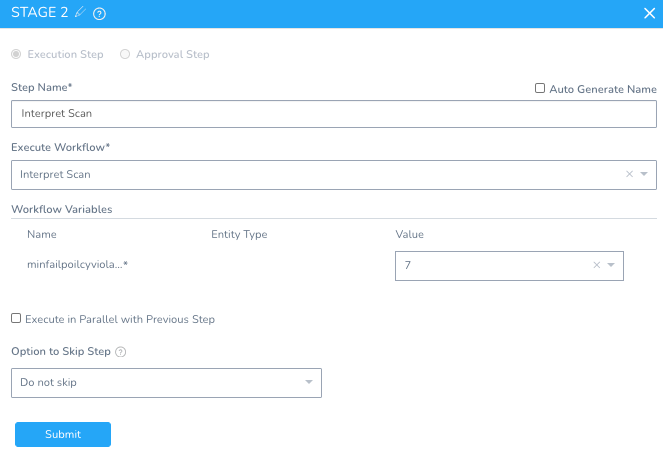 Configuring the Interpret Scan execution step in Stage 2 of the pipeline workflow