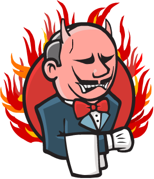 Jenkins butler logo depicted as a devil with horns and an evil grin, surrounded by flames