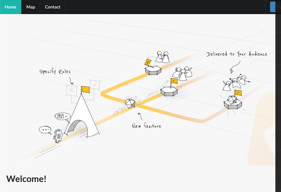 Homepage displaying a hand-drawn diagram of feature flag rules routing a new feature to an audience