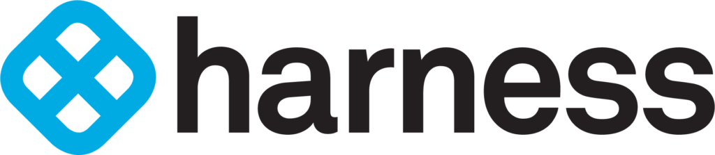 Harness logo featuring a blue diamond icon and the word harness in dark grey