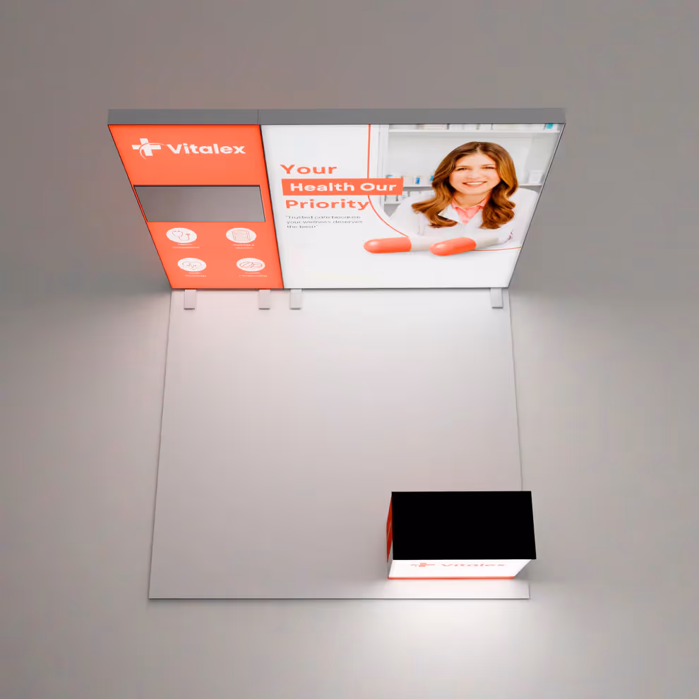 10x10 Solas backlit trade show display overhead view