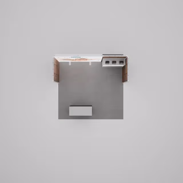 10x10 Nova trade show booth top view with display panels and counter
