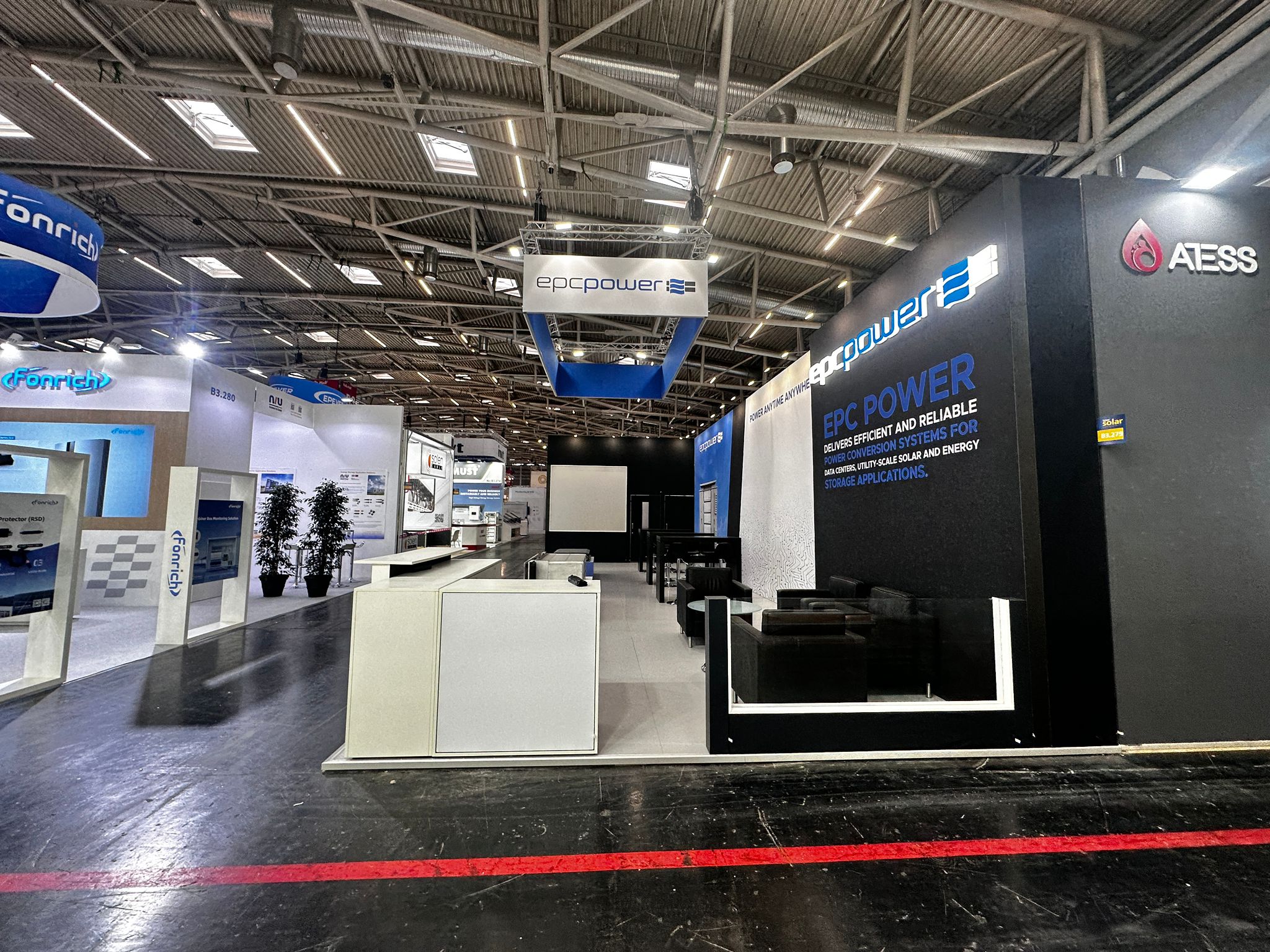 EPC Power exhibition stand with product displays and meeting area