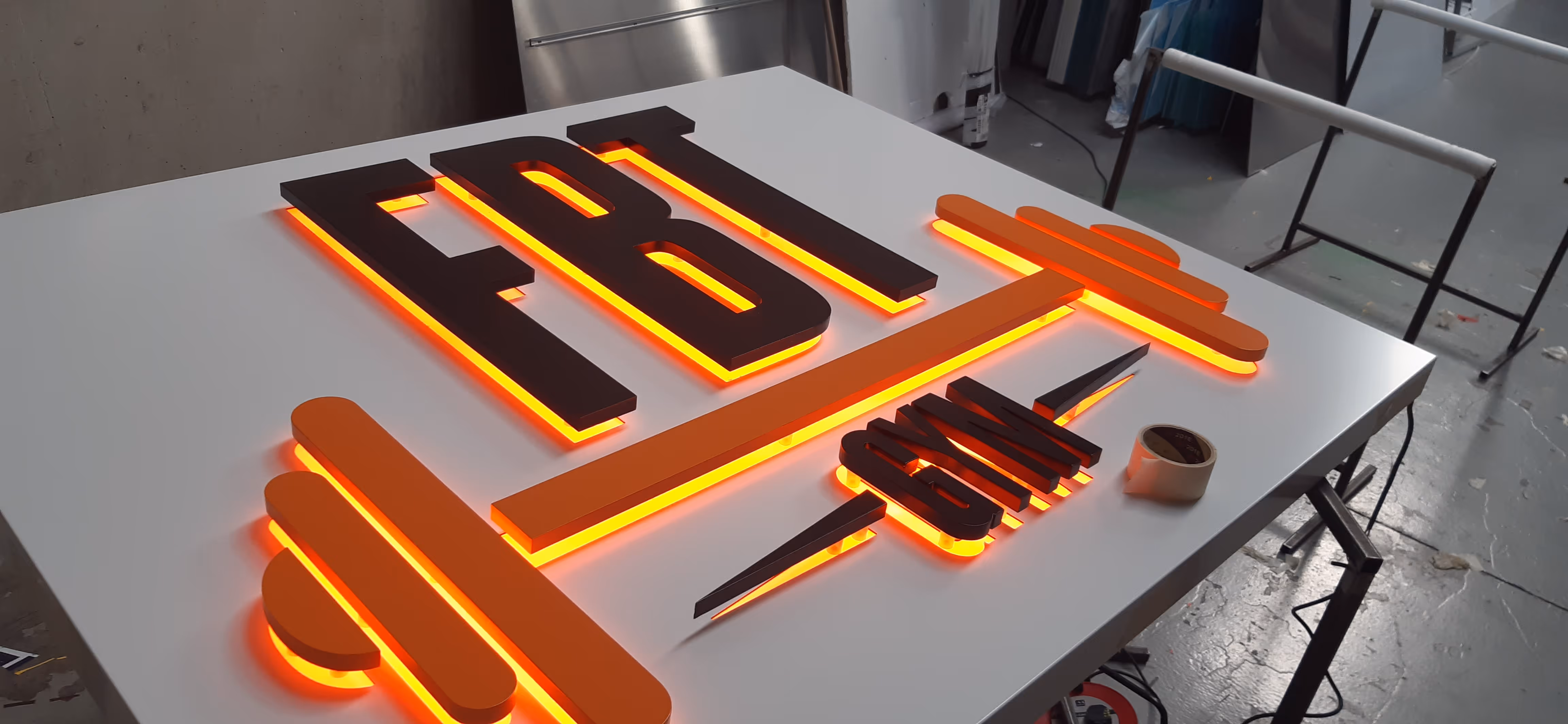 Fret-cut internally illuminated sign for FBT Coolock