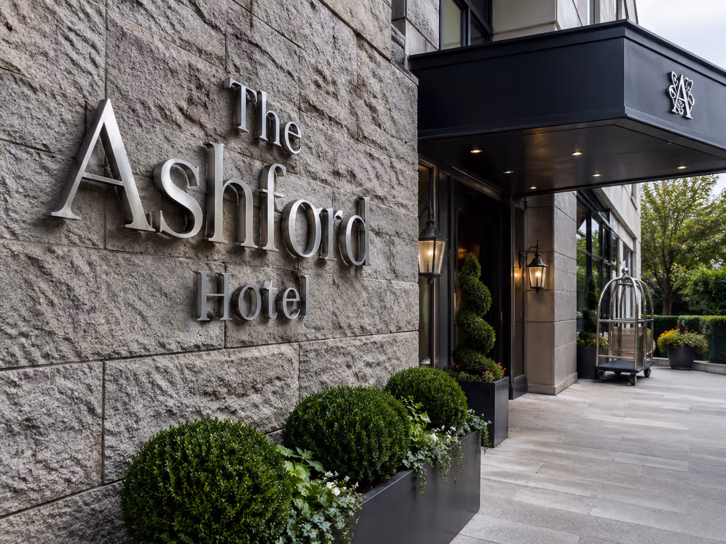 Built-up non-illuminated stainless steel letters at Ashford Hotel