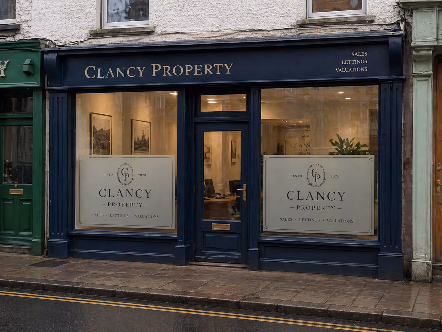 Brushed brass letters flush-mounted for Clancy’s Sandymount