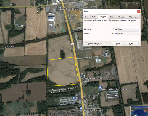 Satellite view of South Holland Property with property boundaries outlined.