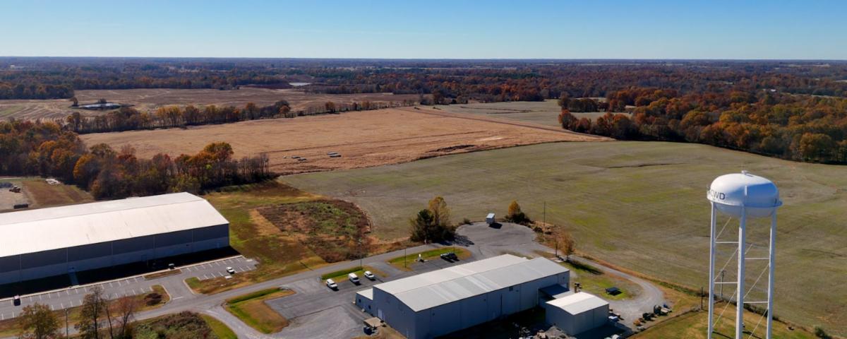 Aerial view of the Hickory Industrial Park expansion site showing completed grading and site preparation work