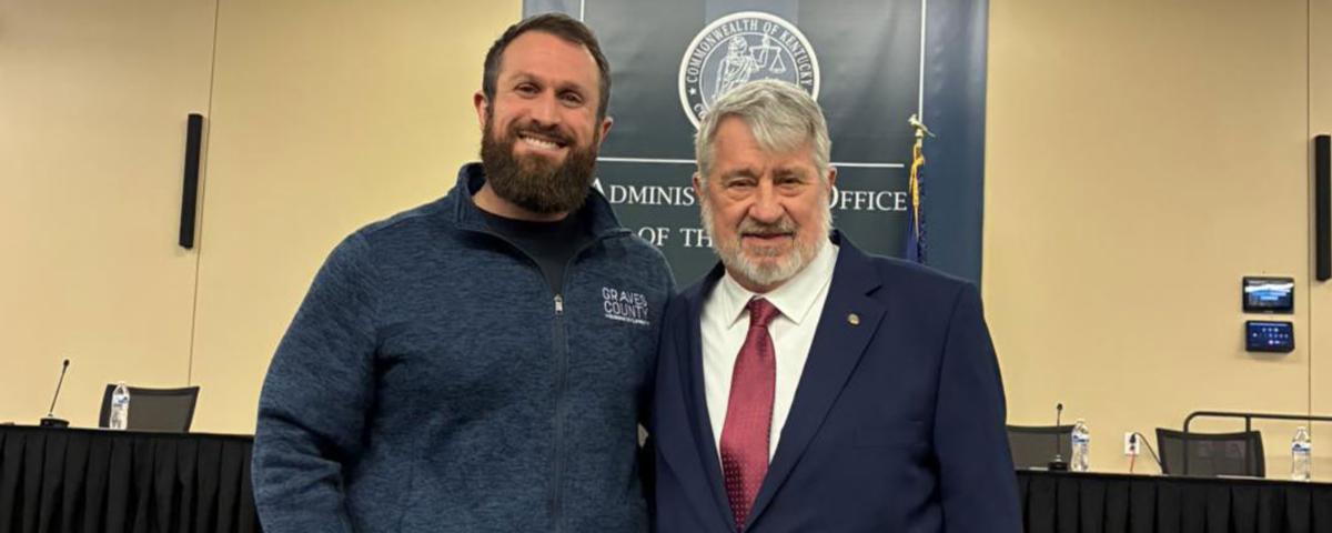 GCED President Jason Lemle with Pat Biggs at the Kentucky Supreme Court session honoring retired Justice Bill Graves