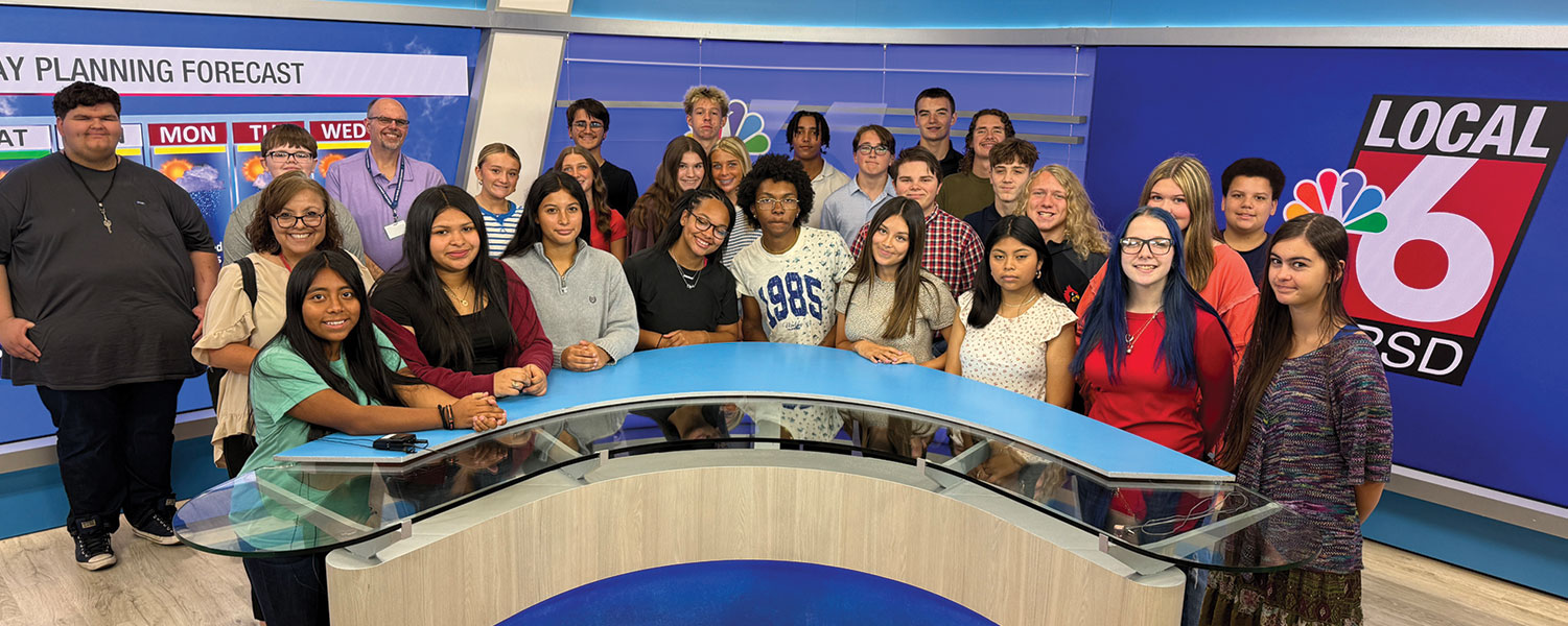 High school students touring the WPSD-TV studio during a Community Connections media careers field trip