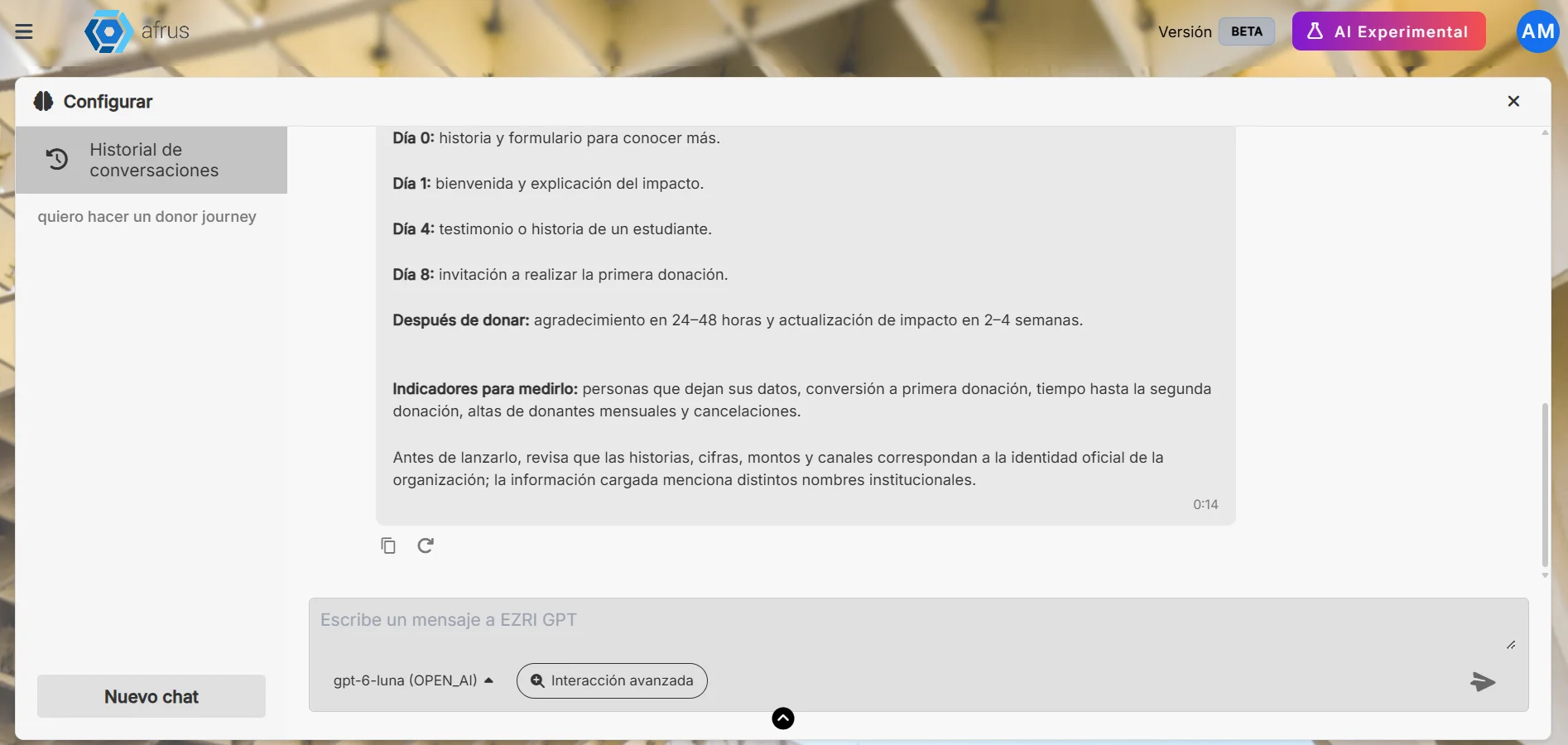 Assistant answer with the copy and regenerate buttons