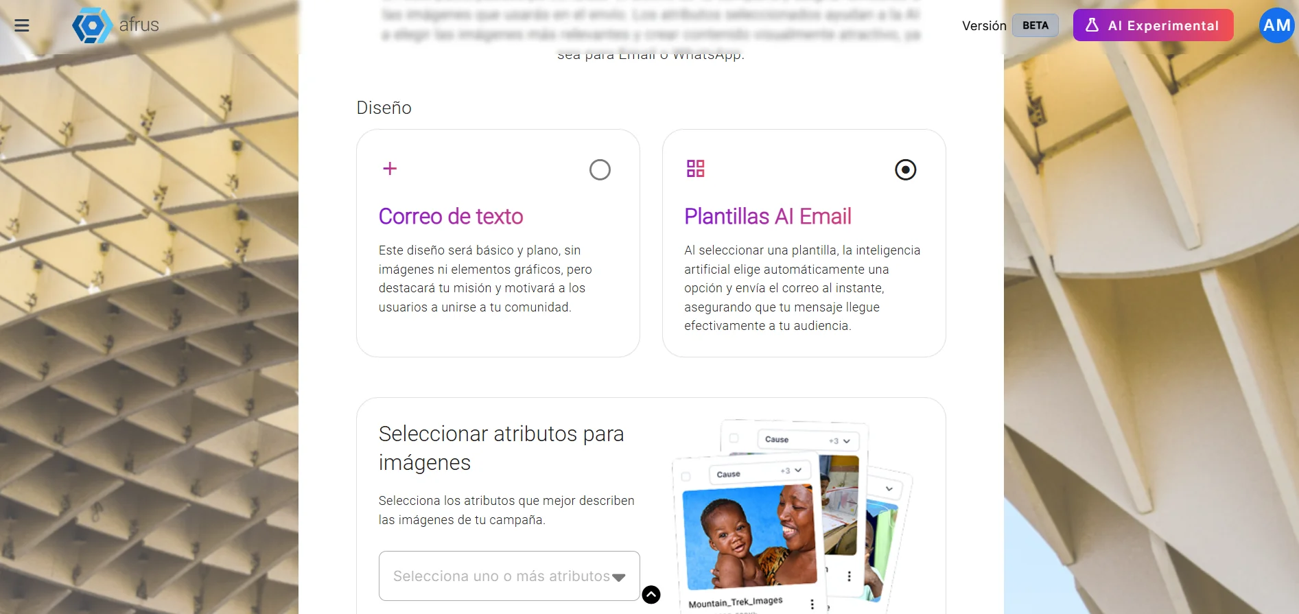 Diseño step with Correo de texto and Plantillas AI Email