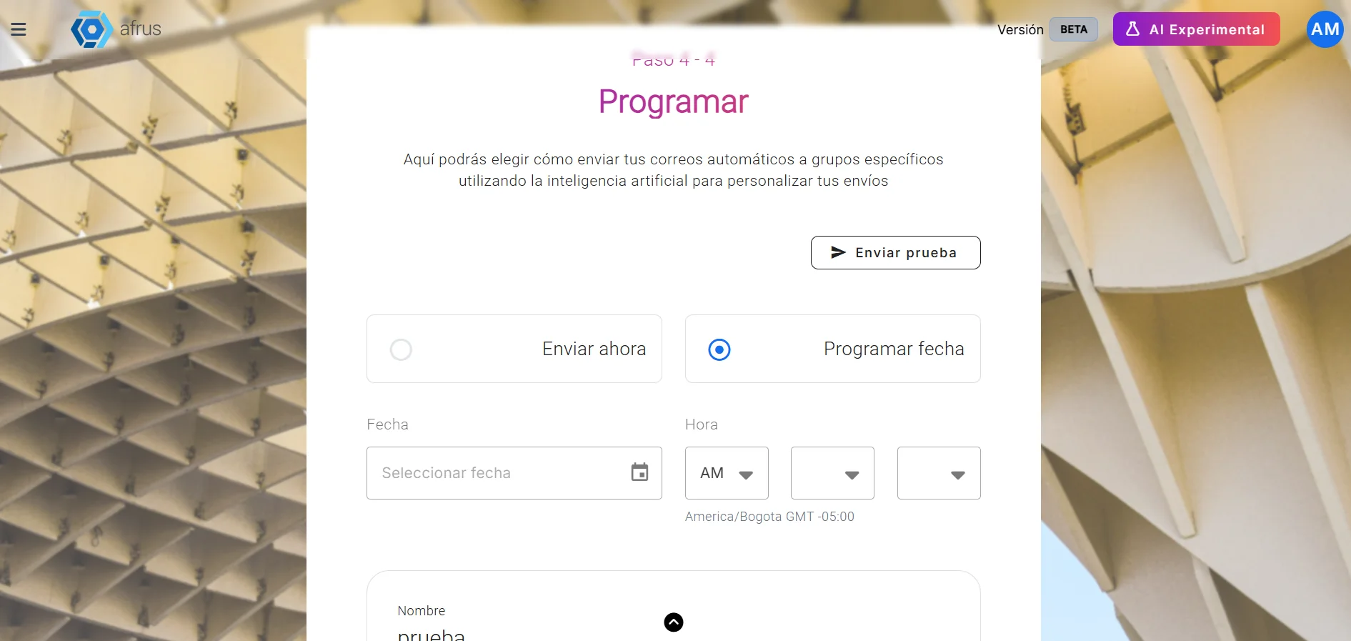 Programar step with summary and Finalizar button