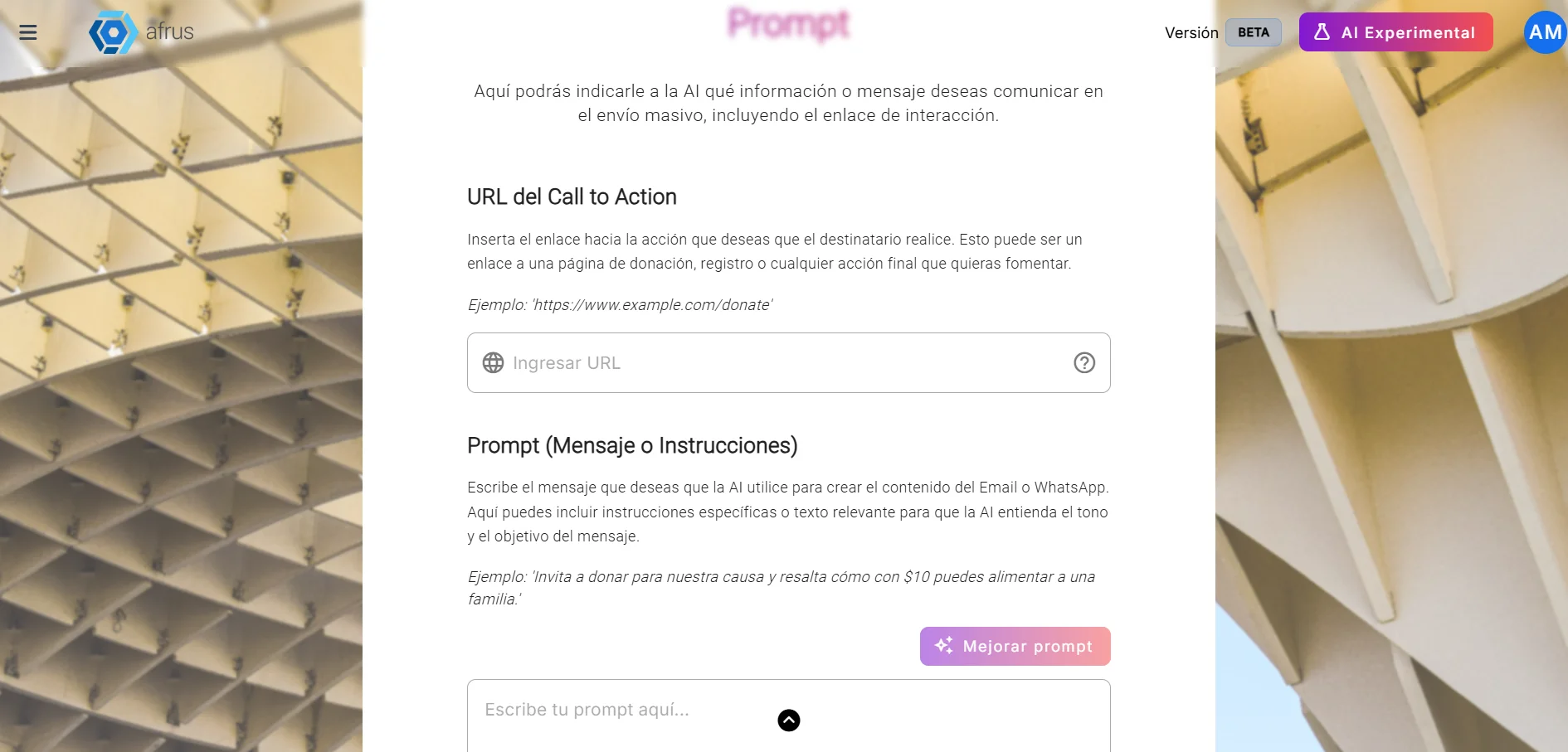 Prompt step with URL del Call to Action and Prompt