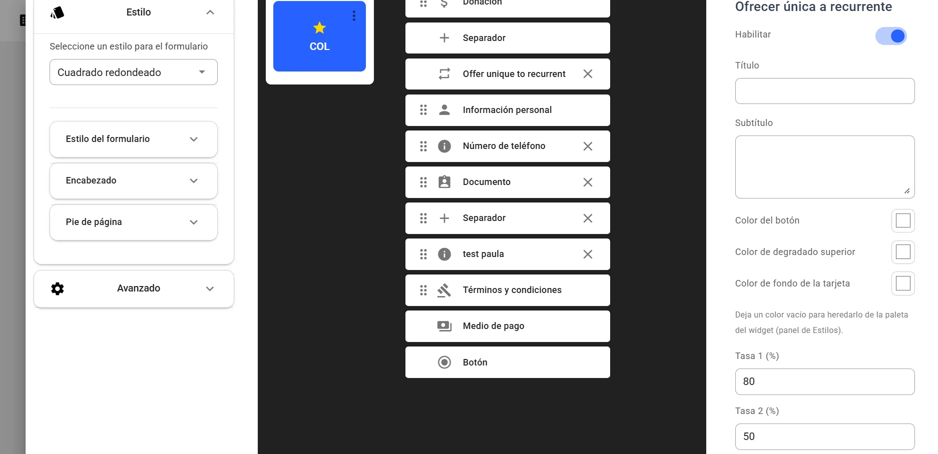 Ofrecer única a recurrente settings
