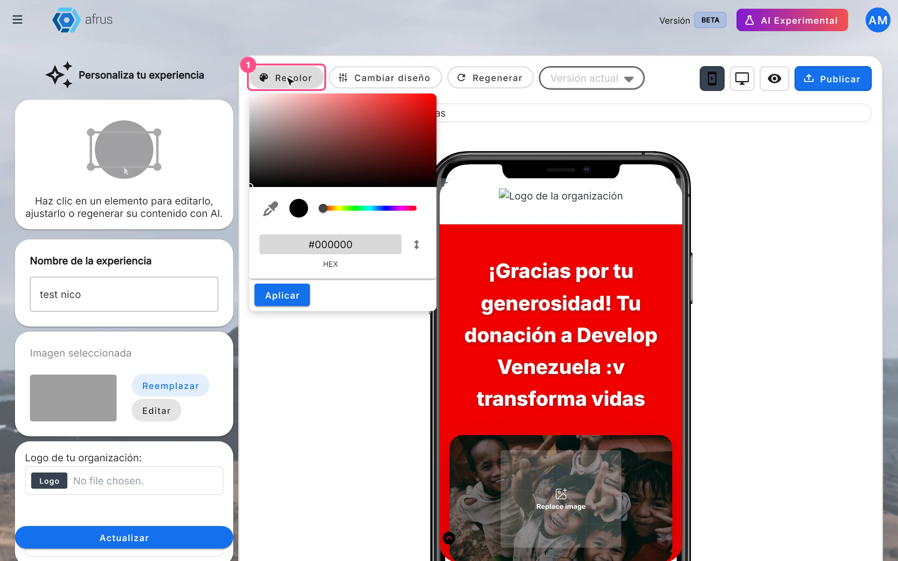 Recolor color picker with the Aplicar button