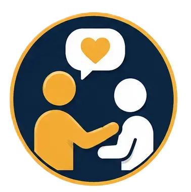 Icon showing two figures with a heart speech bubble representing guidance