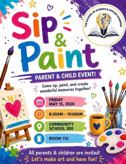 Sip and Paint parent and child event flyer May 15 2026
