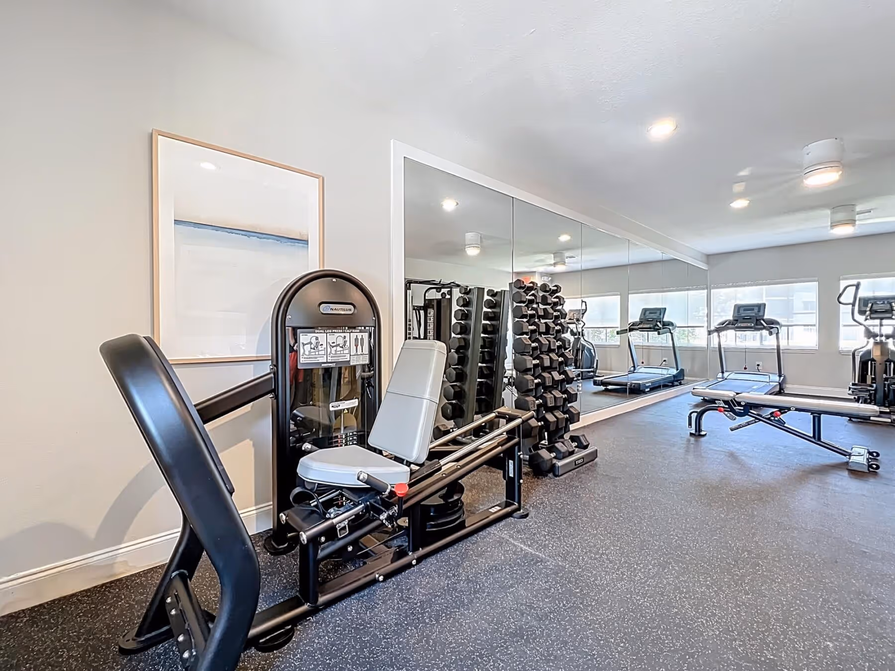 Fitness center with workout machines and equipment