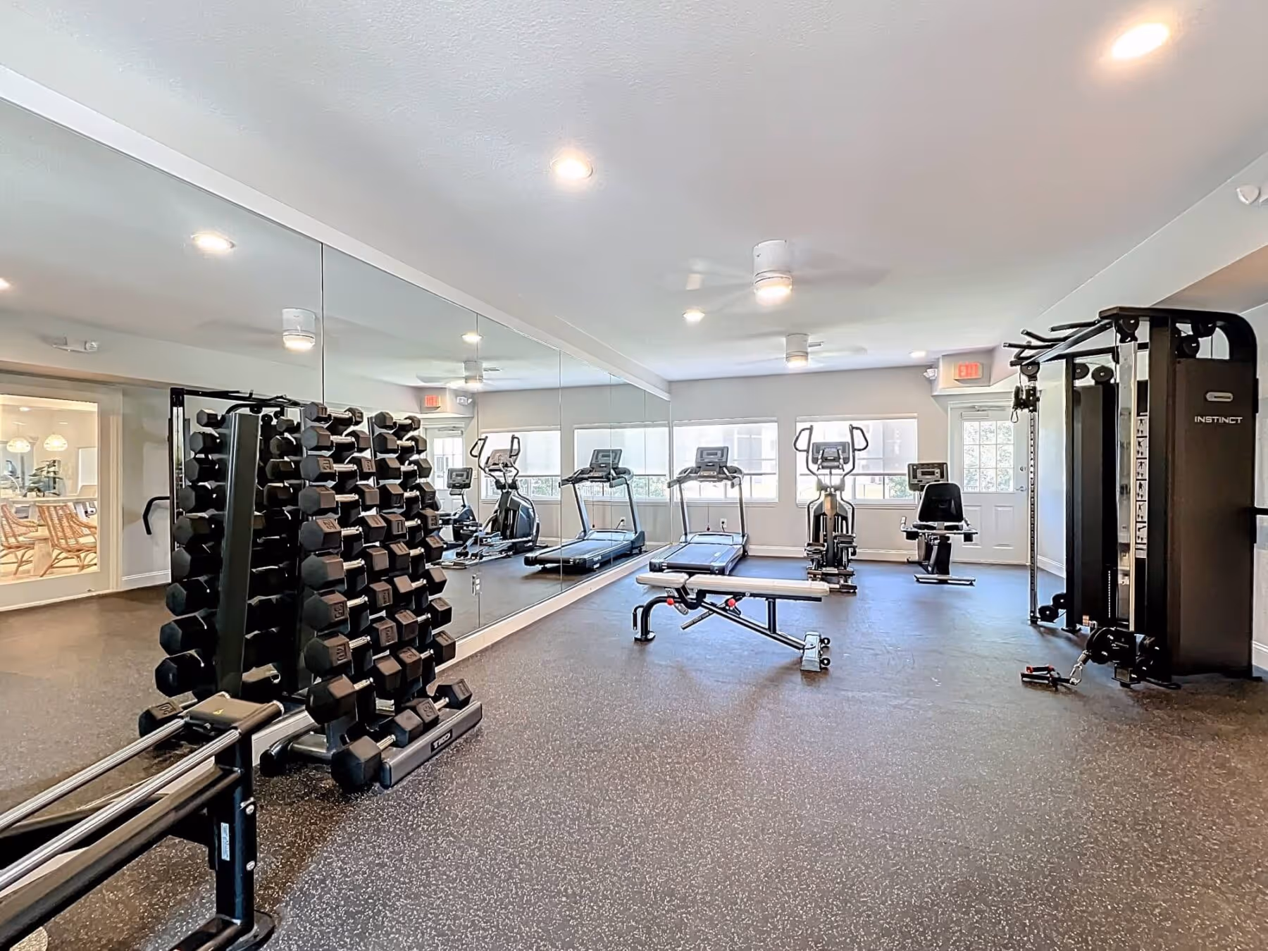 Fitness center with workout machines and equipment