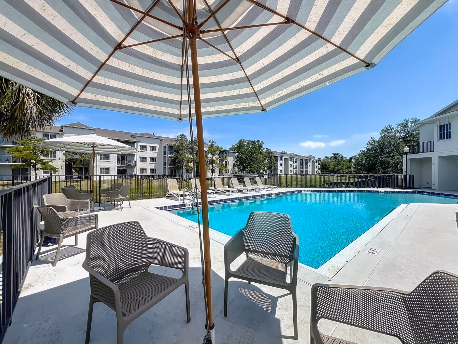 Outdoor seating with umbrella